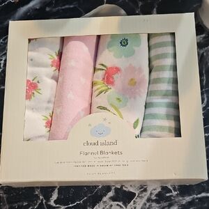 Cloud Island Floral and Striped Flannel Blanket Set